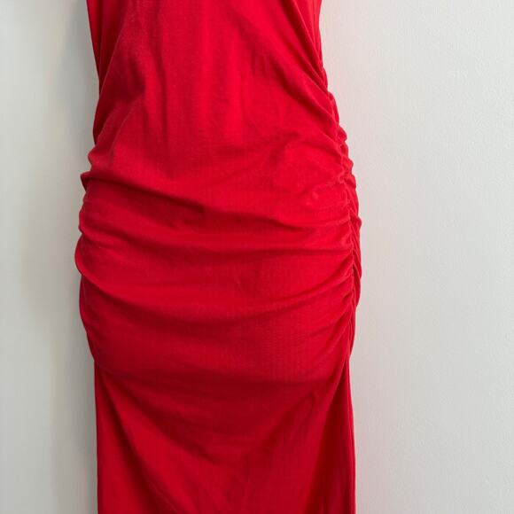 Michael Stars Red Ruched Side Racerback Midi Tank Dress Women's Small Sleeveless - Picture 4 of 8